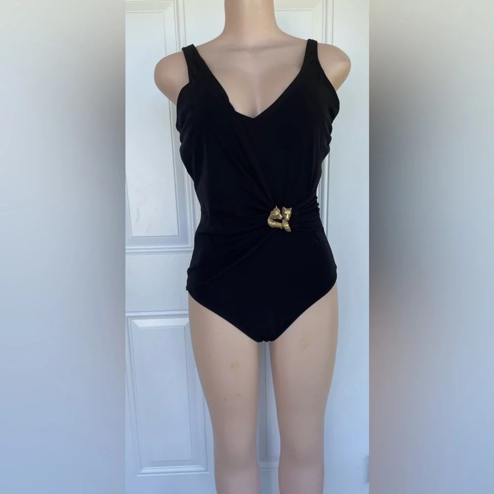 Roxanne Black Shapewear Bodysuit with Gold Accent